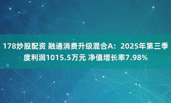 178炒股配资 融通消费升级混合A:2025年第三季度利润1015.5万元 净值增长率7.98%